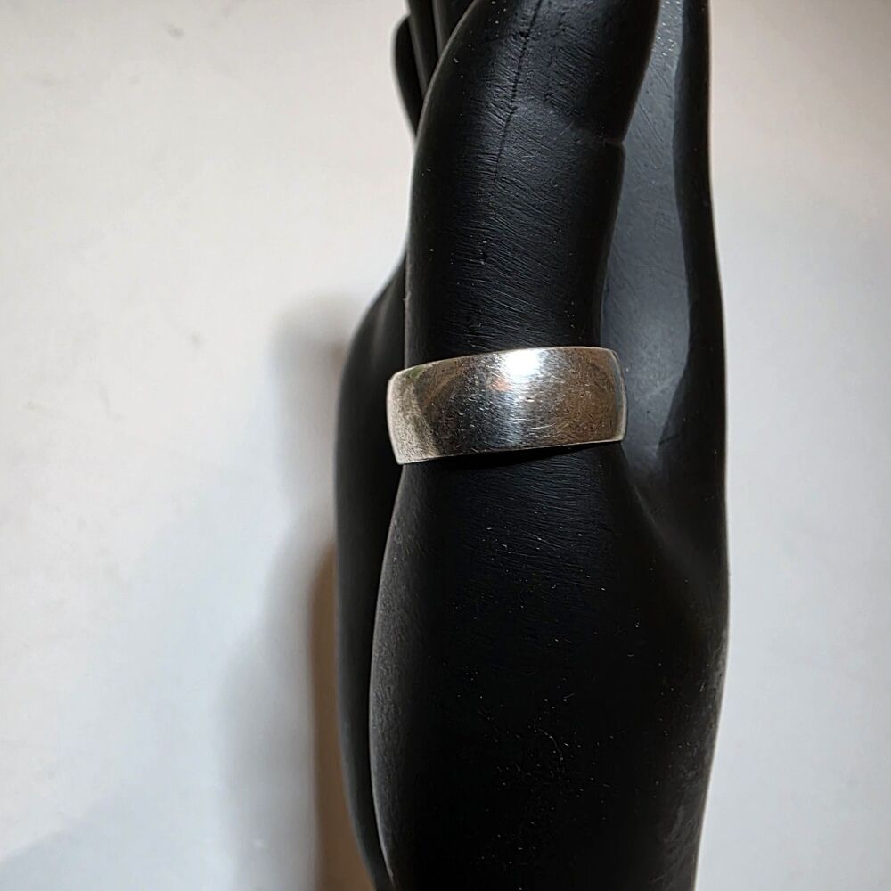 Sterling Silver / 925 Wide Band Wedding Ring 8 Mm Wide Size 8 Weighs 3 Grams